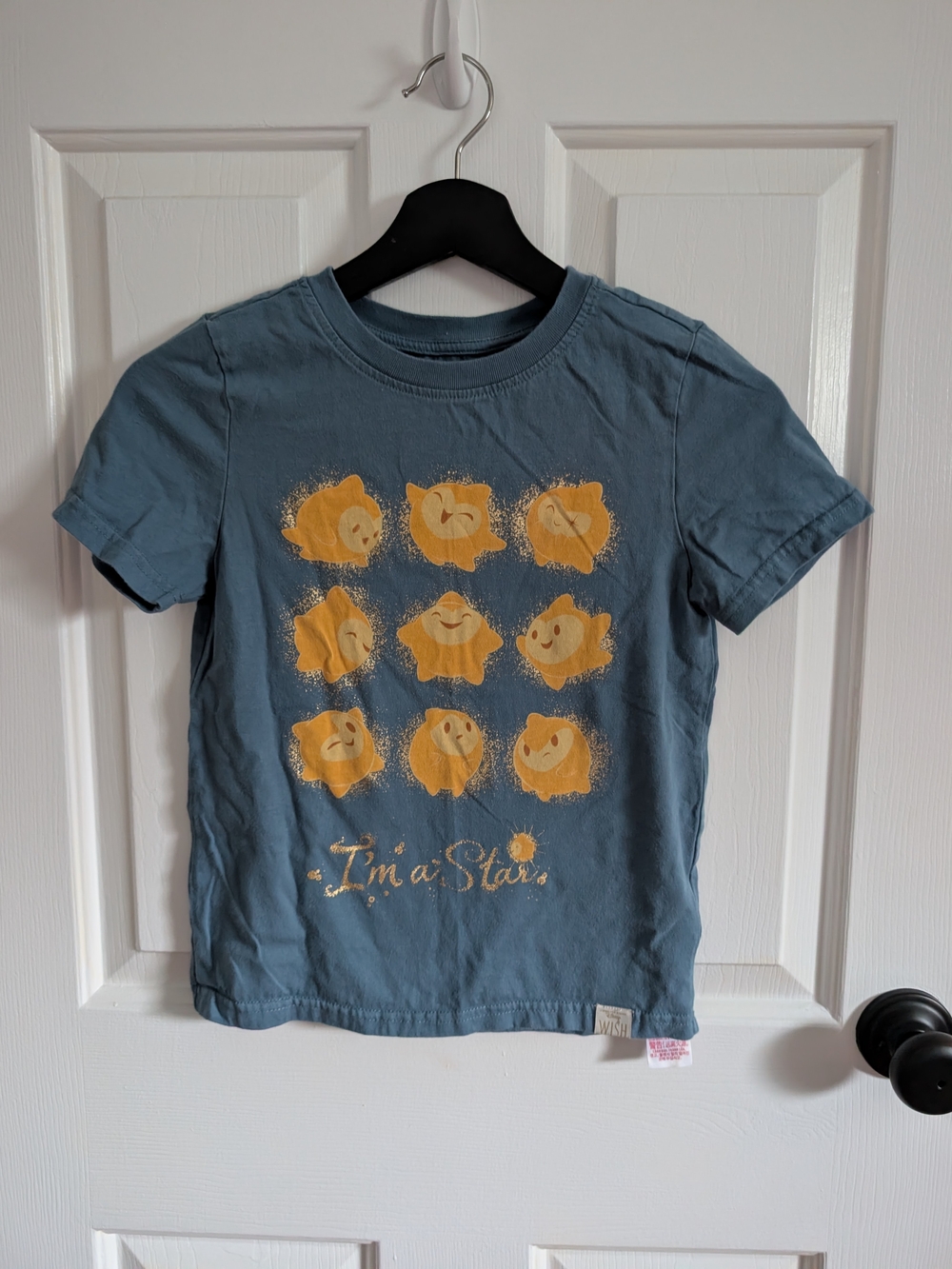 Disney Wish Kids Blue Graphic Tee with Yellow Star Faces Size 7/8